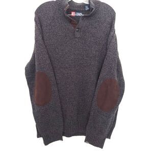 Chaps Men's Elbow Patch Sweater Gray Size Large Mock Neck Collar Knit